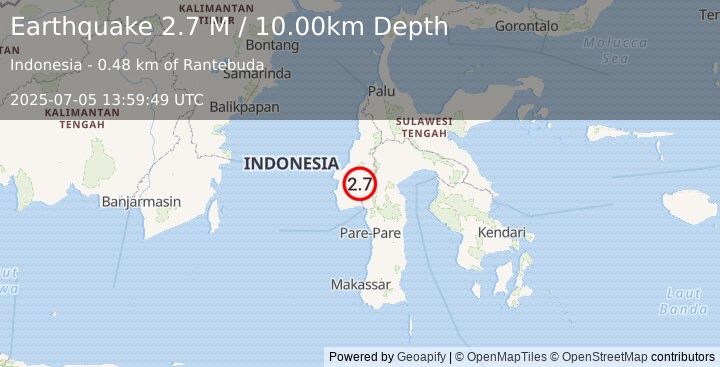 Earthquake Sulawesi, Indonesia (2.7 M) (2025-07-05 13:59:49 UTC)