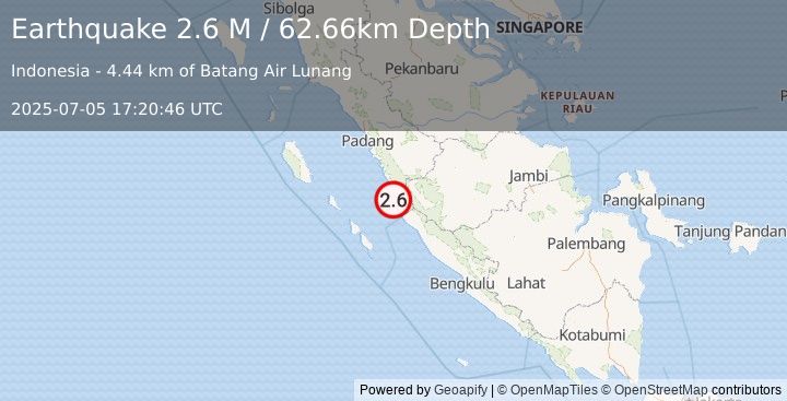 Earthquake Southern Sumatra, Indonesia (2.5 M) (2025-07-05 17:20:47 UTC)