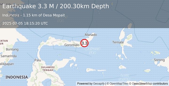 Earthquake Minahassa Peninsula, Sulawesi (3.3 M) (2025-07-05 18:15:19 UTC)