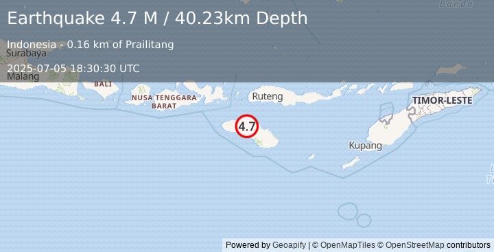 Earthquake Sumba Region, Indonesia (4.6 M) (2025-07-05 18:30:29 UTC)