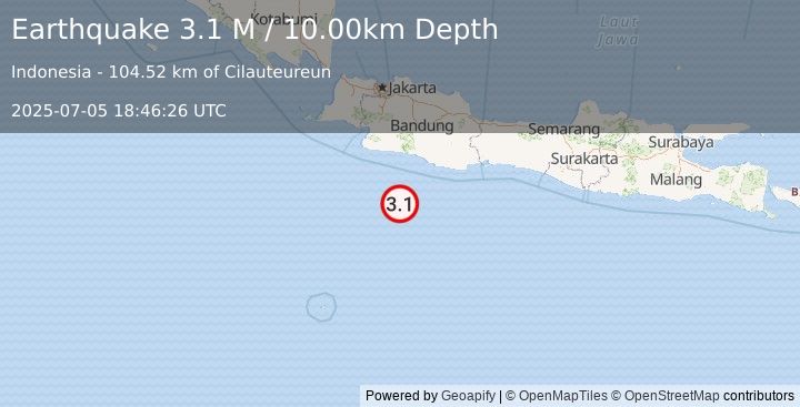 Earthquake Java, Indonesia (3.1 M) (2025-07-05 18:46:26 UTC)