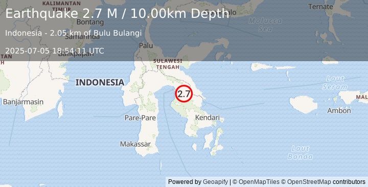 Earthquake Sulawesi, Indonesia (2.8 M) (2025-07-05 18:54:13 UTC)