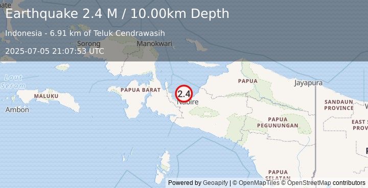 Earthquake West Papua Region, Indonesia (2.4 M) (2025-07-05 21:07:53 UTC)