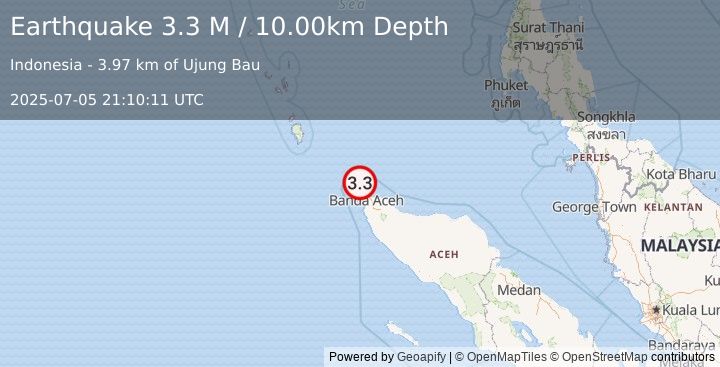 Earthquake Northern Sumatra, Indonesia (3.3 M) (2025-07-05 21:10:11 UTC)