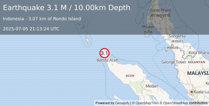Earthquake Nicobar Islands, India Region (3.1 M) (2025-07-05 21:13:24 UTC)