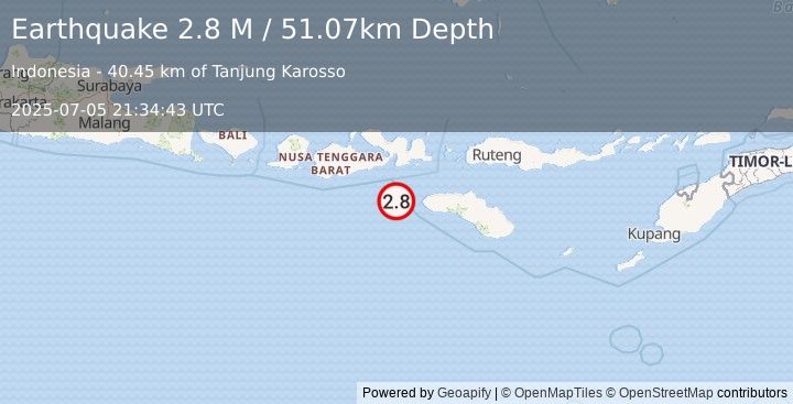 Earthquake Sumbawa Region, Indonesia (2.8 M) (2025-07-05 21:34:43 UTC)