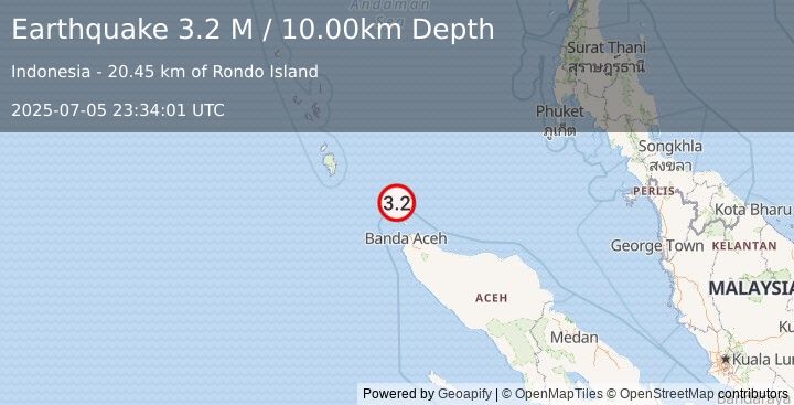 Earthquake Nicobar Islands, India Region (3.2 M) (2025-07-05 23:34:01 UTC)