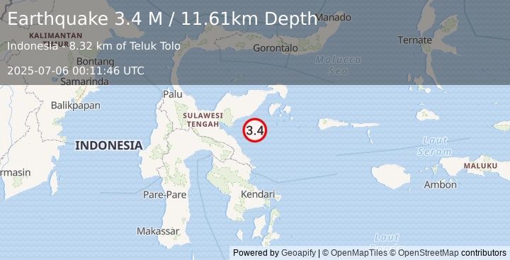 Earthquake Sulawesi, Indonesia (3.4 M) (2025-07-06 00:11:46 UTC)