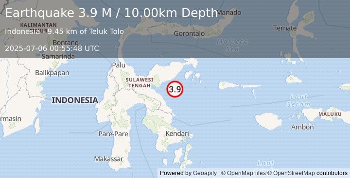 Earthquake Sulawesi, Indonesia (3.9 M) (2025-07-06 00:55:48 UTC)