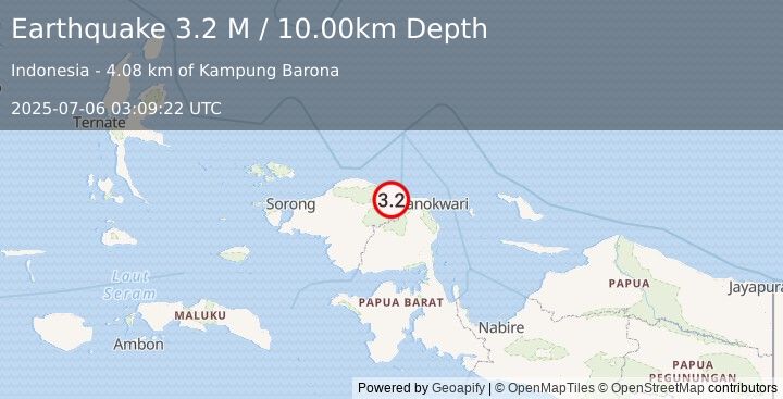 Earthquake West Papua Region, Indonesia (3.2 M) (2025-07-06 03:09:22 UTC)