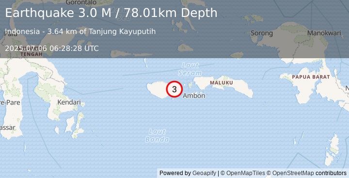 Earthquake Seram, Indonesia (3.0 M) (2025-07-06 06:28:28 UTC)
