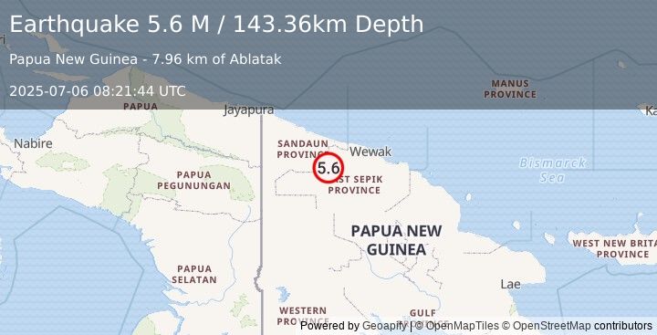 Earthquake New Guinea, Papua New Guinea (5.0 M) (2025-07-06 08:21:51 UTC)
