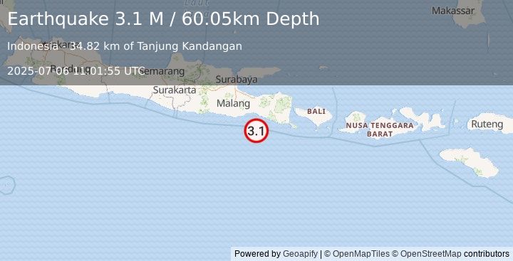 Earthquake Java, Indonesia (3.1 M) (2025-07-06 11:01:55 UTC)