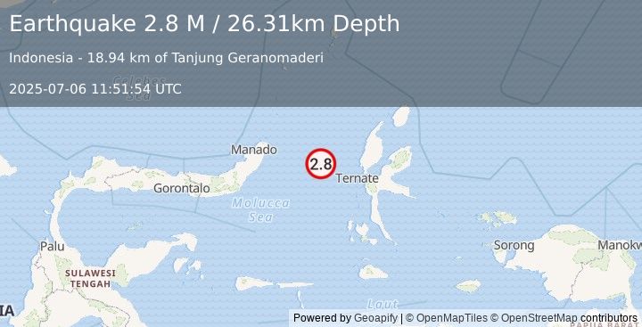 Earthquake Northern Molucca Sea (2.8 M) (2025-07-06 11:51:54 UTC)
