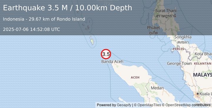 Earthquake Nicobar Islands, India Region (3.5 M) (2025-07-06 14:52:09 UTC)