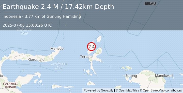 Earthquake Halmahera, Indonesia (2.4 M) (2025-07-06 15:00:26 UTC)
