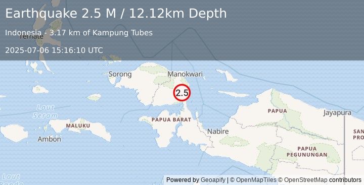 Earthquake West Papua Region, Indonesia (2.5 M) (2025-07-06 15:16:10 UTC)