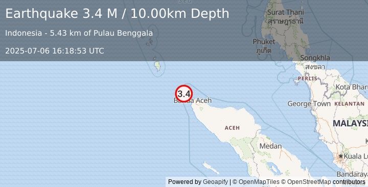 Earthquake Northern Sumatra, Indonesia (3.4 M) (2025-07-06 16:18:53 UTC)