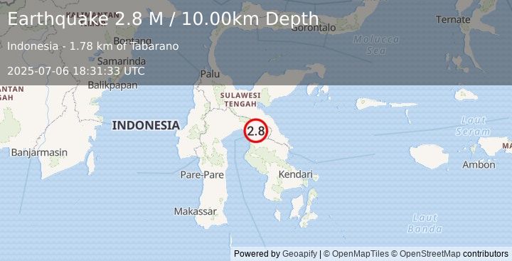 Earthquake Sulawesi, Indonesia (2.8 M) (2025-07-06 18:31:33 UTC)