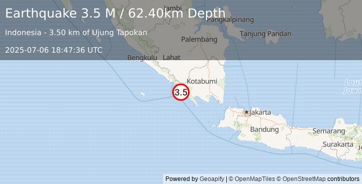 Earthquake Southern Sumatra, Indonesia (3.5 M) (2025-07-06 18:47:36 UTC)