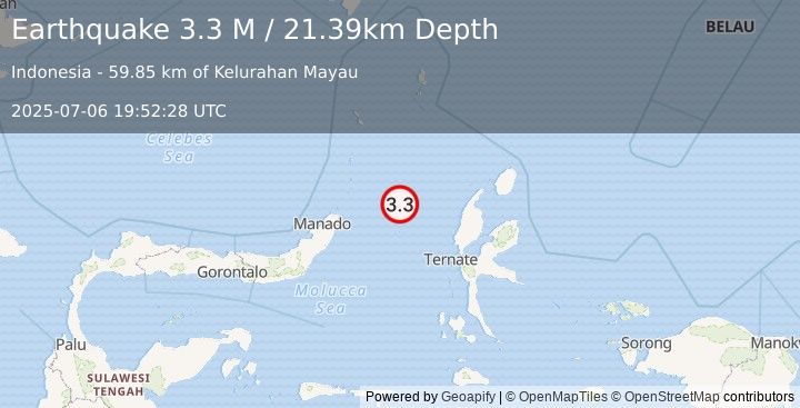 Earthquake Northern Molucca Sea (3.3 M) (2025-07-06 19:52:28 UTC)