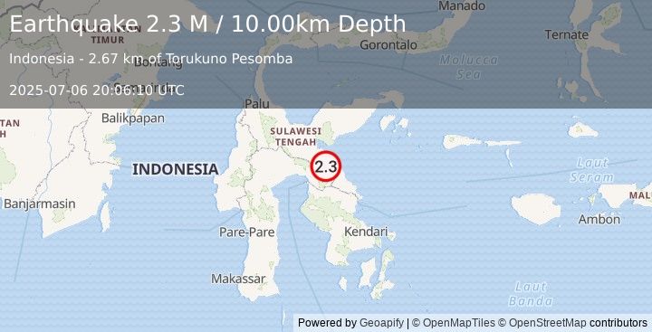 Earthquake Sulawesi, Indonesia (2.3 M) (2025-07-06 20:06:10 UTC)