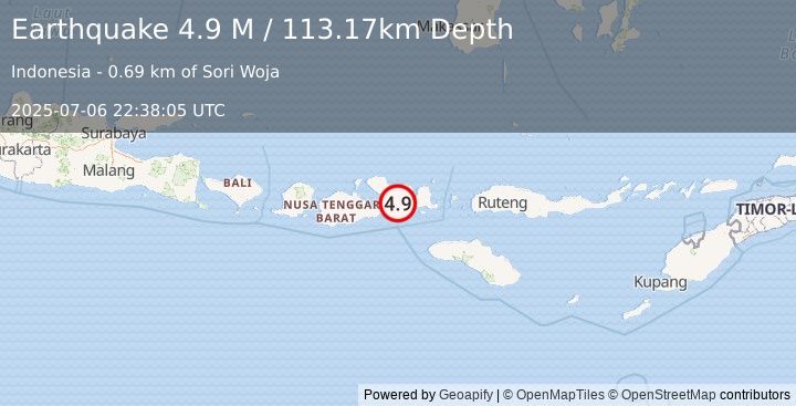 Earthquake Sumbawa Region, Indonesia (4.9 M) (2025-07-06 22:38:05 UTC)