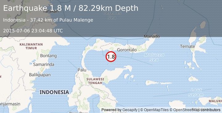 Earthquake Minahassa Peninsula, Sulawesi (1.8 M) (2025-07-06 23:04:48 UTC)