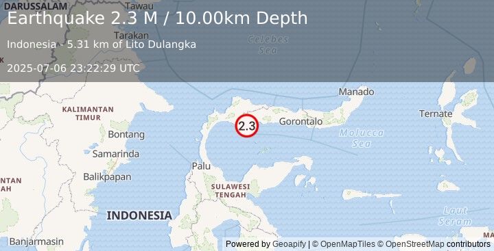 Earthquake Minahassa Peninsula, Sulawesi (2.3 M) (2025-07-06 23:22:29 UTC)