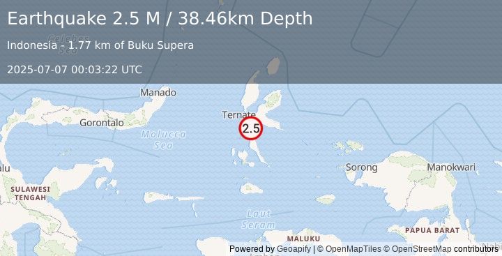 Earthquake Halmahera, Indonesia (2.5 M) (2025-07-07 00:03:22 UTC)
