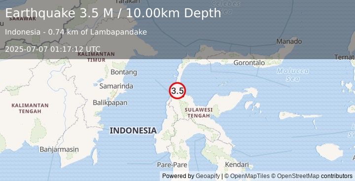 Earthquake Minahassa Peninsula, Sulawesi (3.5 M) (2025-07-07 01:17:12 UTC)