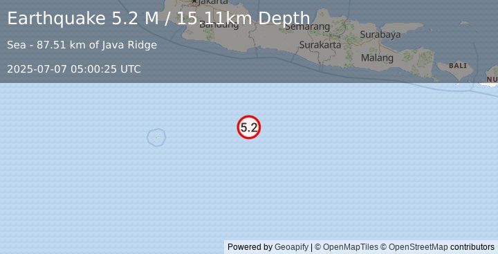 Earthquake South of Java, Indonesia (5.1 M) (2025-07-07 05:00:25 UTC)