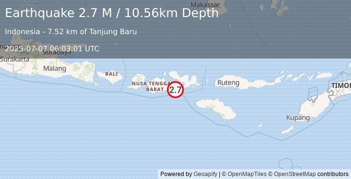 Earthquake Sumbawa Region, Indonesia (2.7 M) (2025-07-07 06:03:01 UTC)