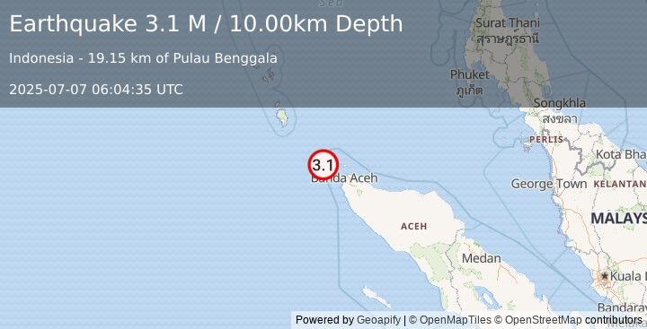 Earthquake Northern Sumatra, Indonesia (3.1 M) (2025-07-07 06:04:35 UTC)