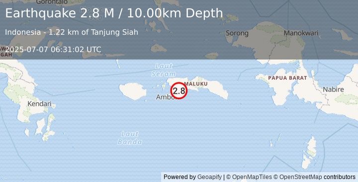 Earthquake Seram, Indonesia (2.8 M) (2025-07-07 06:31:02 UTC)