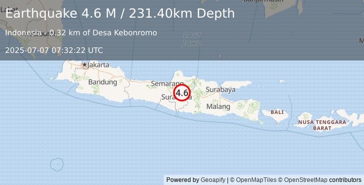 Earthquake Java, Indonesia (4.6 M) (2025-07-07 07:32:22 UTC)