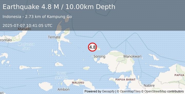 Earthquake West Papua Region, Indonesia (4.8 M) (2025-07-07 10:41:05 UTC)