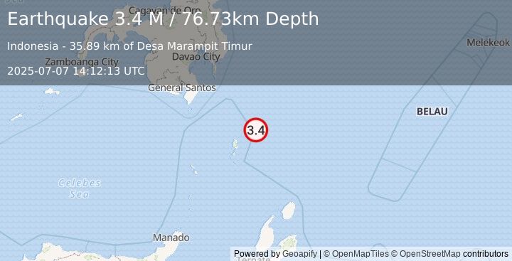 Earthquake Talaud Islands, Indonesia (3.4 M) (2025-07-07 14:12:13 UTC)
