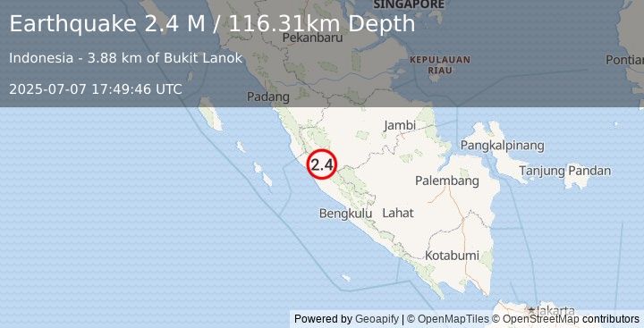Earthquake Southern Sumatra, Indonesia (2.4 M) (2025-07-07 17:49:46 UTC)