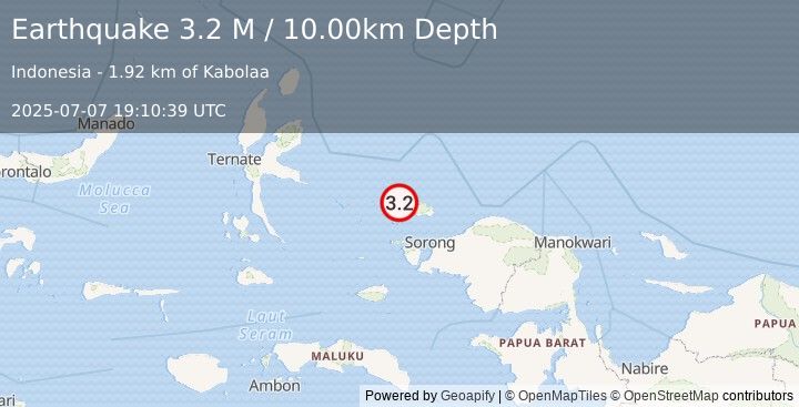 Earthquake West Papua Region, Indonesia (3.2 M) (2025-07-07 19:10:39 UTC)