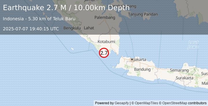 Earthquake Southern Sumatra, Indonesia (2.7 M) (2025-07-07 19:40:15 UTC)