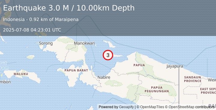 Earthquake West Papua Region, Indonesia (3.0 M) (2025-07-08 04:23:01 UTC)