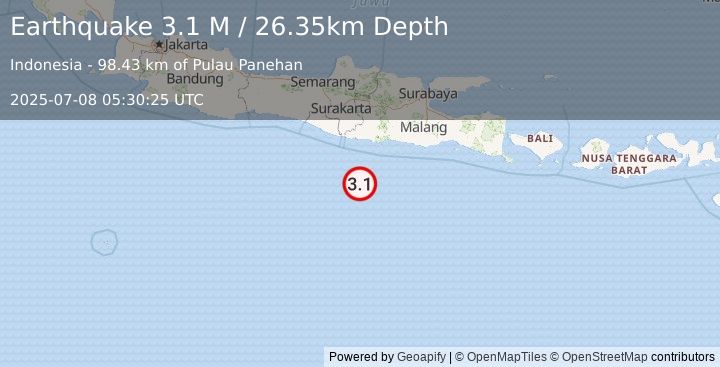 Earthquake South of Java, Indonesia (3.1 M) (2025-07-08 05:30:25 UTC)