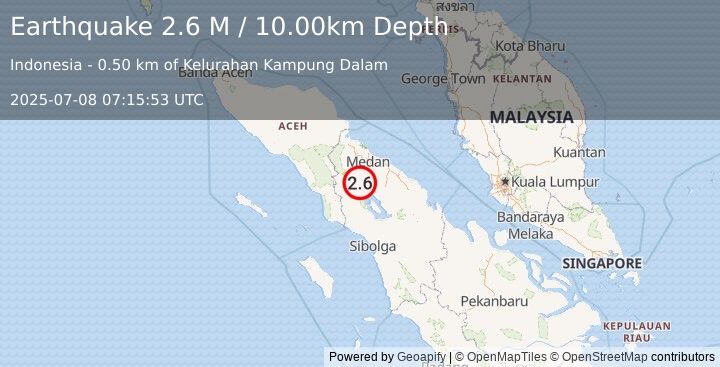 Earthquake Northern Sumatra, Indonesia (2.6 M) (2025-07-08 07:15:53 UTC)
