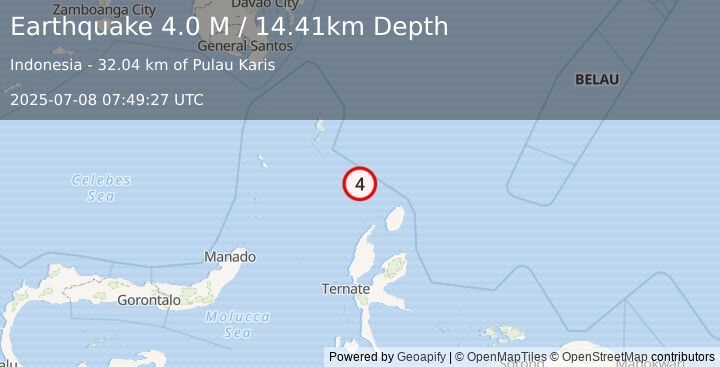 Earthquake Talaud Islands, Indonesia (4.0 M) (2025-07-08 07:49:27 UTC)
