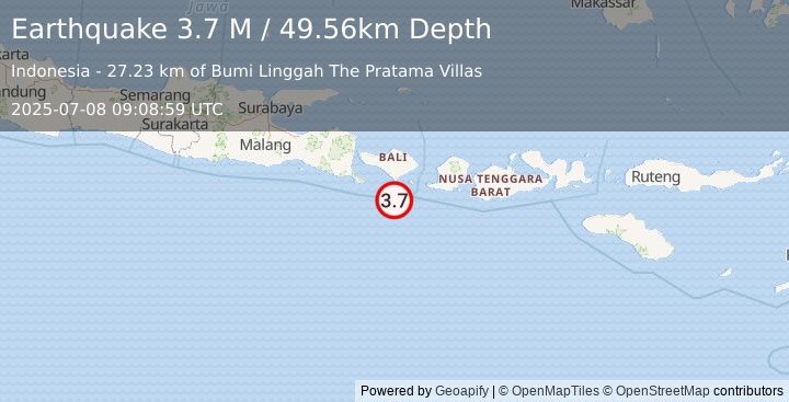 Earthquake South of Bali, Indonesia (3.7 M) (2025-07-08 09:08:59 UTC)
