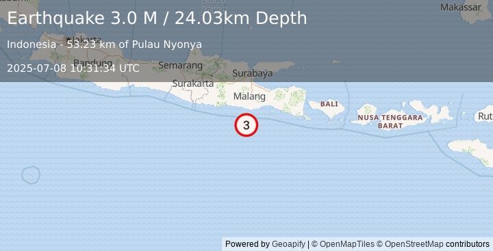 Earthquake Java, Indonesia (3.0 M) (2025-07-08 10:31:34 UTC)