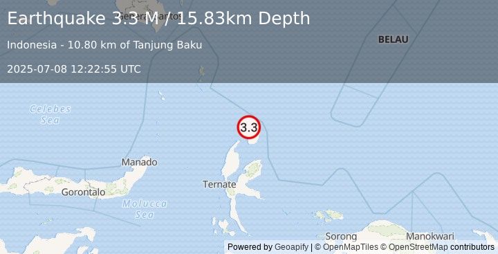 Earthquake Halmahera, Indonesia (3.3 M) (2025-07-08 12:22:55 UTC)