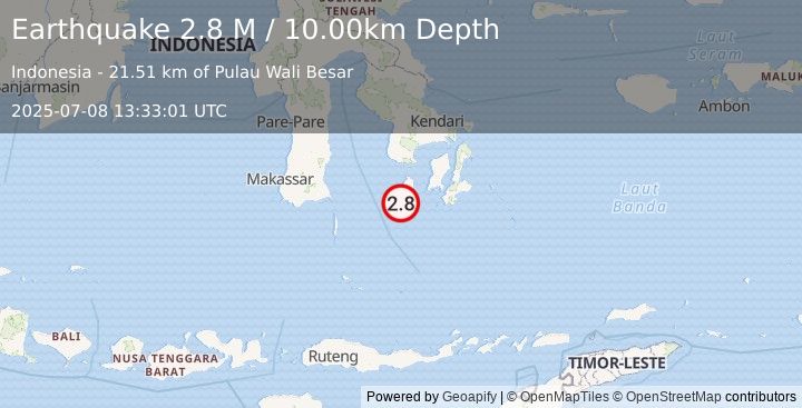 Earthquake Sulawesi, Indonesia (2.8 M) (2025-07-08 13:33:02 UTC)
