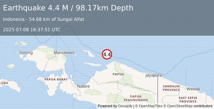 Earthquake Near North Coast of West Papua (4.4 M) (2025-07-08 16:37:51 UTC)